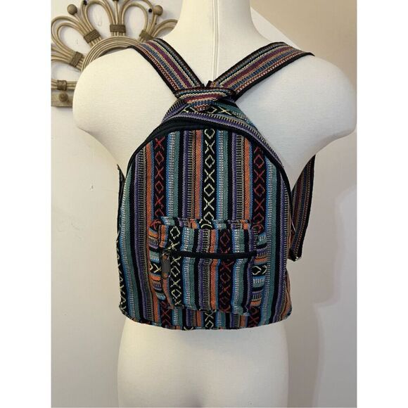 Boho Striped Hemp Mini Festival Backpack - Picture 1 of 4